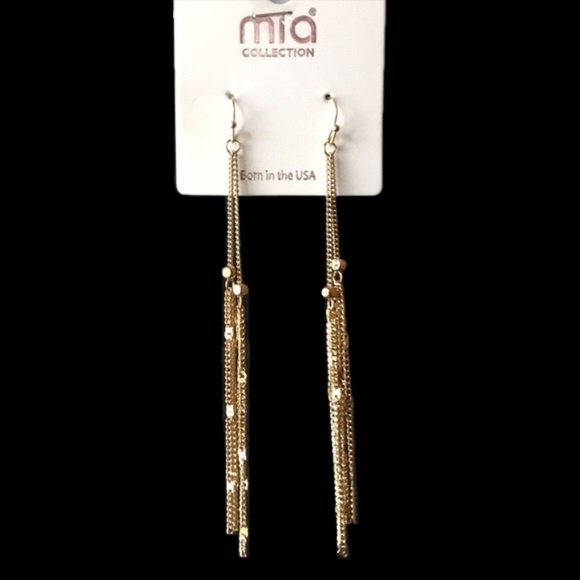 Mia Collection Hook 4" Gold Chain Fringe Earrings - Picture 1 of 5